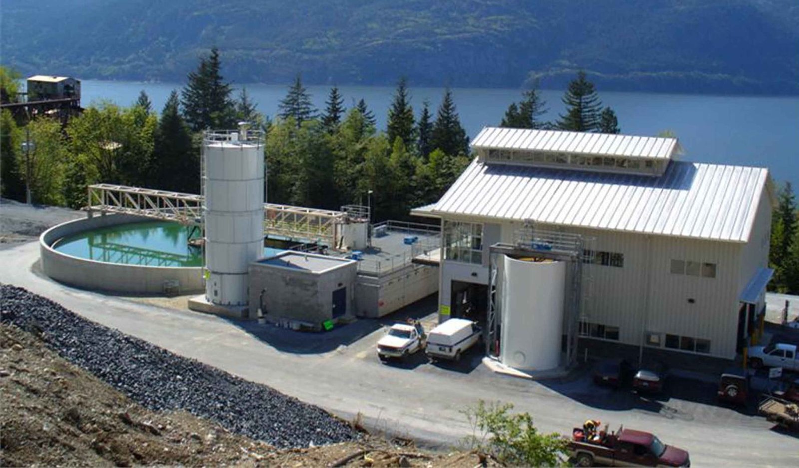 The Britannia water treatment plant beside the sound
